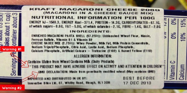 Kraft Macaroni Warning Label in Europe